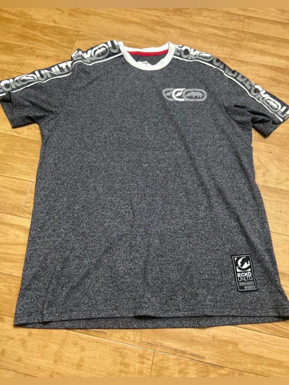 Ecko Unlimited Men’s Heather Charcoal Logo Tee with Shoulder Tape